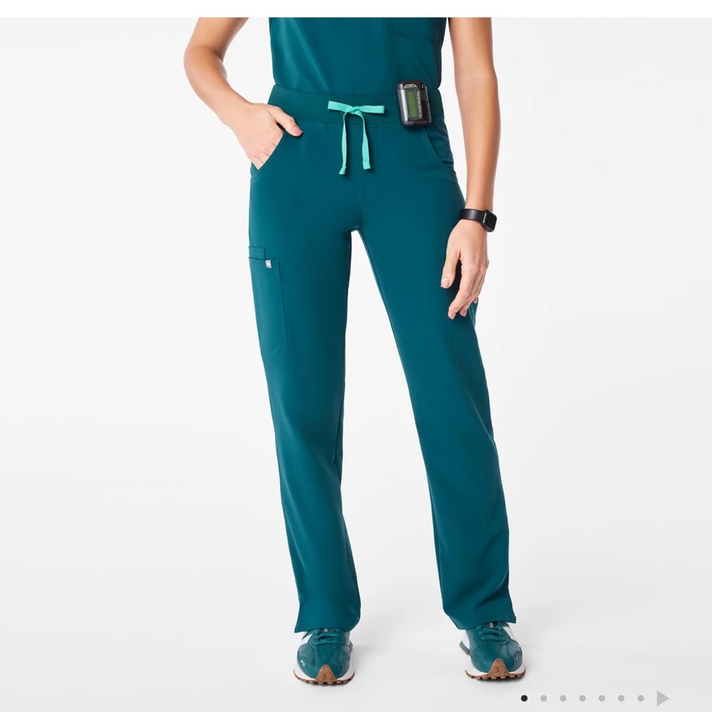 Figs Straight Leg Scrub Pants in Teal with Mint Drawstring